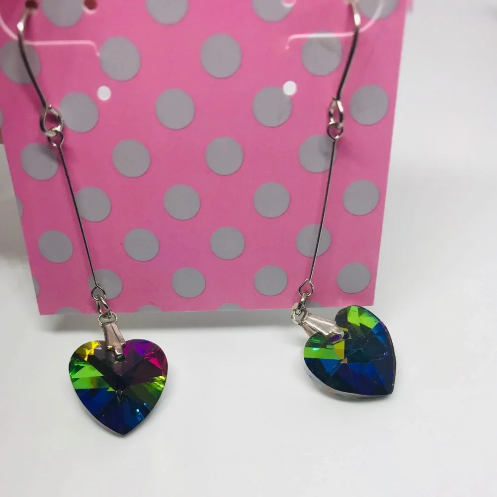 Rainbow crystal heart earrings vintage